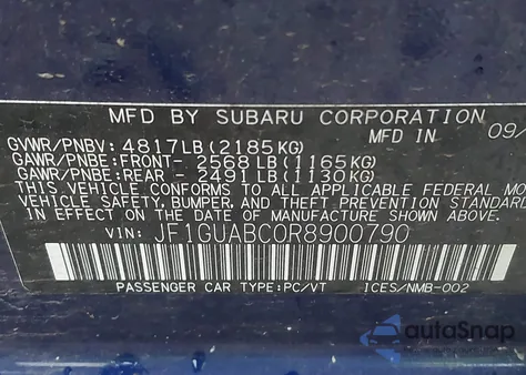 2024 Subaru Impreza Base 5-Door из США, поврежденный, VIN JF1GUABC0R8900790